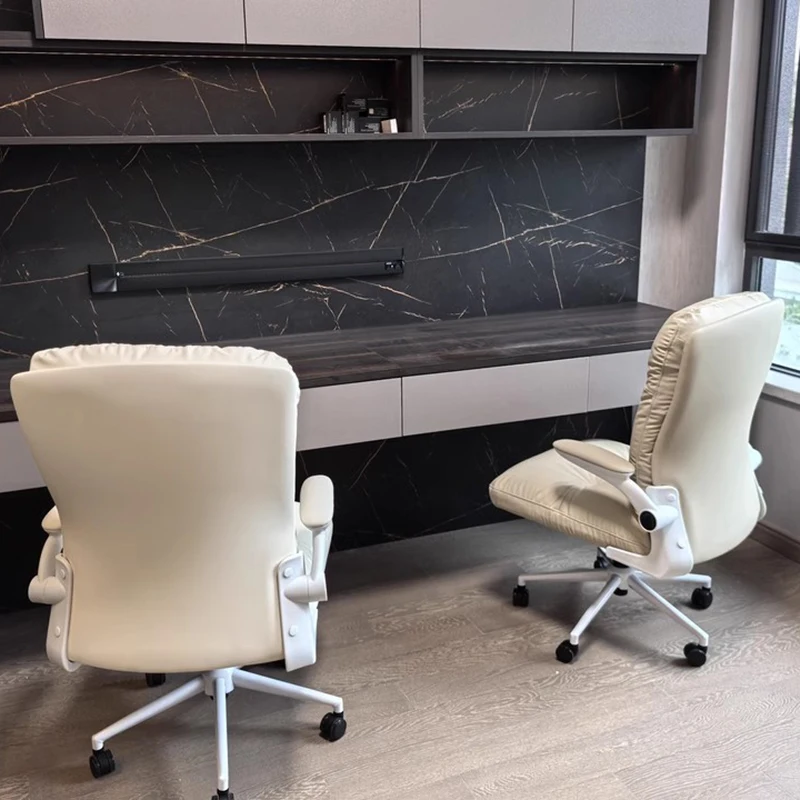 Silla de Oficina con respaldo elástico de lujo, mango de cuero Fex, Silla de Salón de lujo para el hogar y la Oficina, muebles de Oficina blancos de diseño