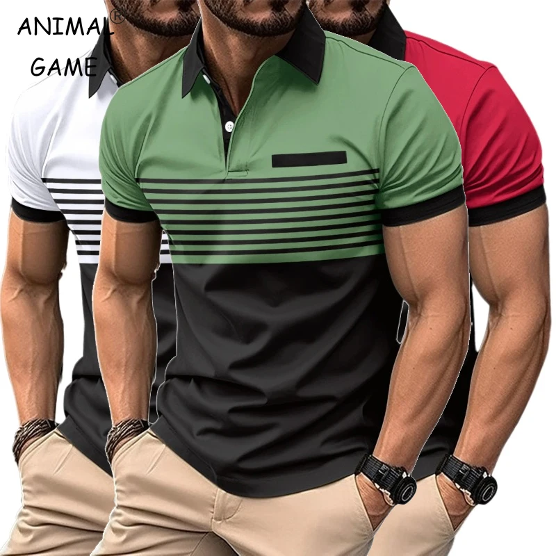 Neues Einfarbiges Poloshirt für Herren Kurzarm-Knopf-T-Shirt mit Kragen Leichtes Umlegekragen-Streetwear Sport Casual Gym Oberteil