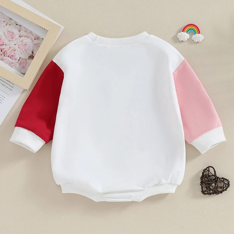 

Baby Girls Valentines Outfit Long Sleeve Crewneck Letters Heart Print Sweatshirt Romper Newborn Spring Clothes