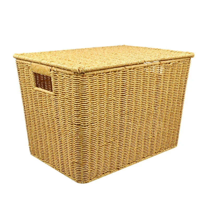 Rattan Storage Baskets，Idyllic Handmade Woven Basket，Storage Baskets with Lid，Home Clothes Storage Baskets Organizer