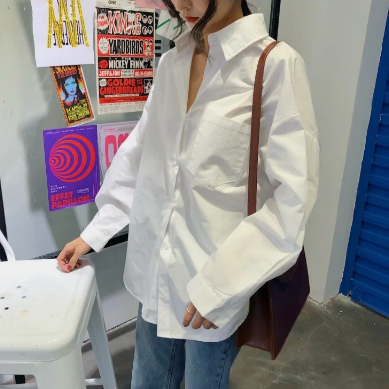 Vintage Long Sleeve Women Shirts 2025 Fashion New Loose White Blouse Turndown Collar Tops Office Lady Elegant Clothing