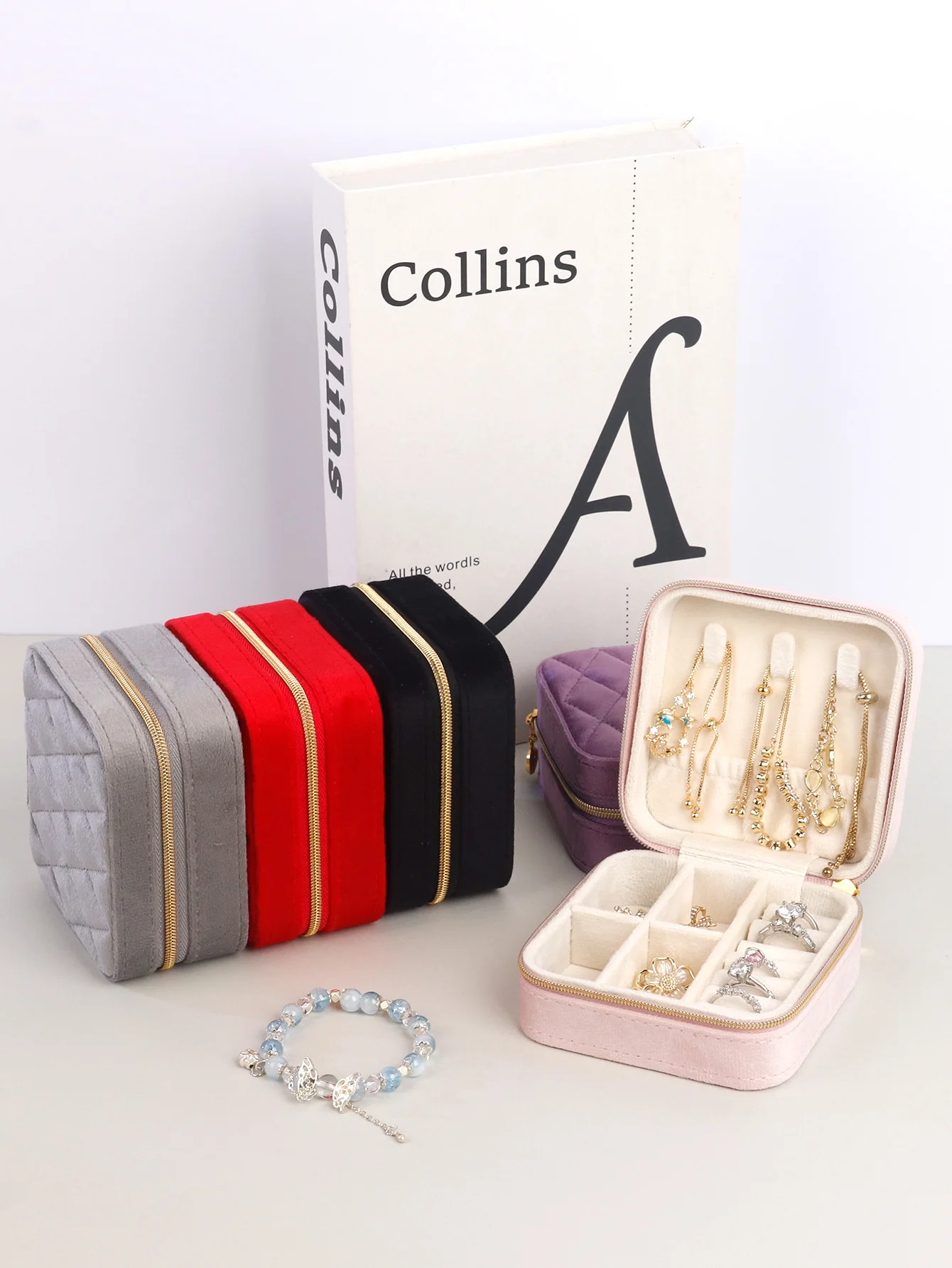 المعين المخملية صندوق مجوهرات النساء السفر المحمولة أقراط حلقة قلادة تخزين عرض مجوهرات المنظم صندوق Joyero #1