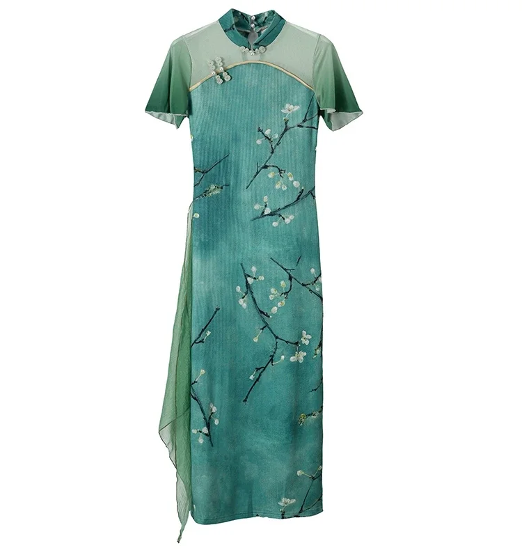 Cheongsam Dance Clothes Performance Clothes Classical Dance Costumes Women's Split Stretchy Chinese Style Practice Outfits