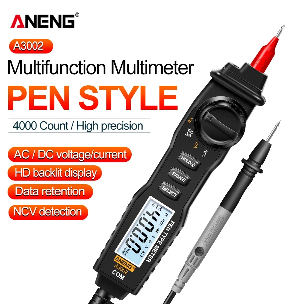 

Digital Multimeters Pen Type ANENG A3002 Non-Contact AC/DC Voltage 4000 Counts Ohm Diode Continuity Capacitance Tester Tools