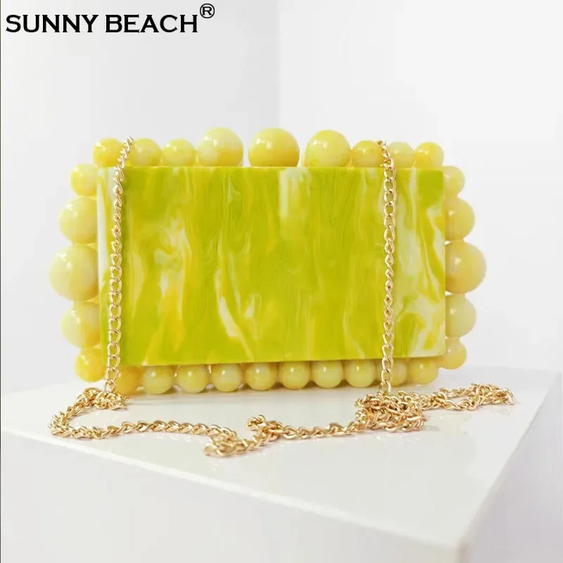 

Fashion Acrylic Beads Prom Evening Purse Clutch Bag Women Luxury Party Crossbody Square Day Bag