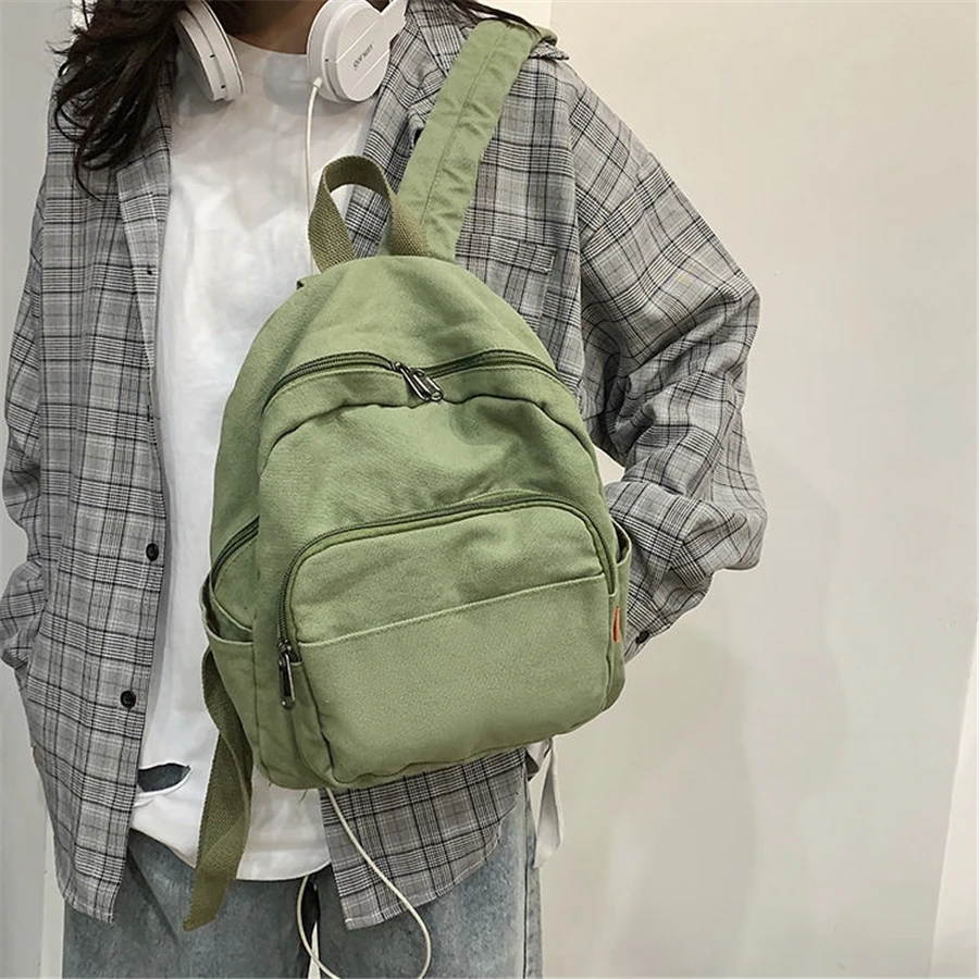 Women High-capacity Backpack Students Canvas Schoolbag Books Ins Fashion Traveling Shopping Multifunctional Pure Color Casual