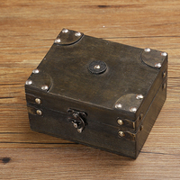 Vintage wooden storage box, exquisite organizing box for desktop, ID cards and jewelry, wooden box, pirate treasure chest