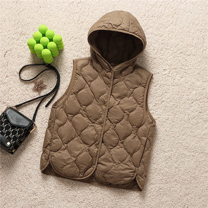 Women Winter Inner Wear Thin White Duck Down Coat Hooded Sleeleless Vest Coat Chaleco Mujer Gilet Tops Women Clothes