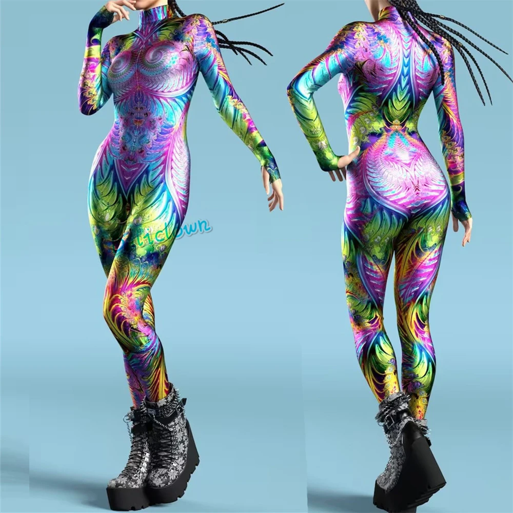 Kid Women Jumpsuit Snake Fish Scale Multicolour 3D Printing Bodysuit Party Sexy Romper Art Skinny Costume Halloween Suit Catsuit