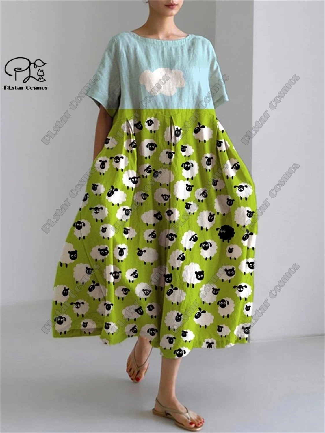 PLstar Cosmos 3D Printed Retro Floral Women's Short Sleeve Round Neck Dress Summer Casual Vacation Style Street Series 8