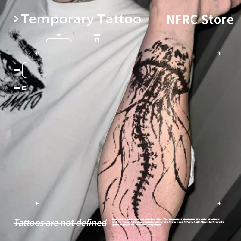 Herbal Juice Temporary Tattoos Black Sketch Jellyfish Fake Tattoo Waterproof Ocean Animal Body Art Stickers for Men Women Gift