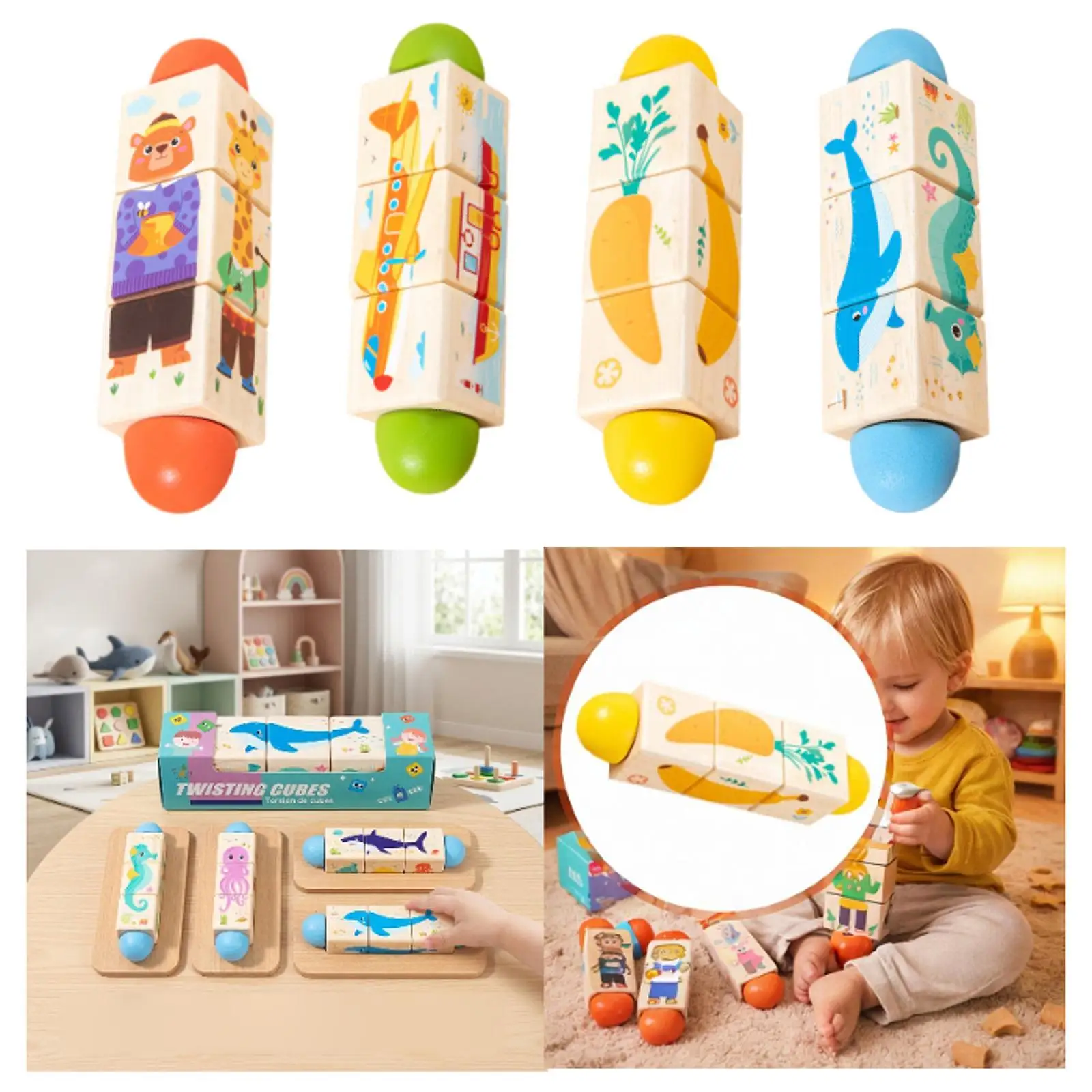 

3D Wooden Rotating Puzzle Educational Toys Parent Child Interactive Early Childhood Education for Kids Unisex Boys Girls