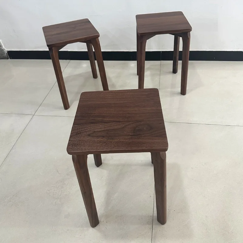 Black walnut solid wood dining table stool household living room light luxury dining stool can be stacked