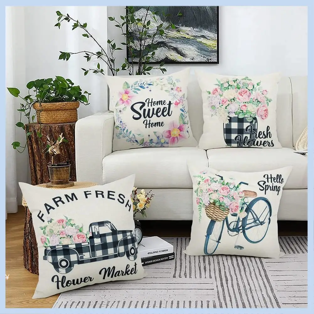 EAS-весенние наволочки 18X18, набор из 4 уличных деревенских подушек, весенние украшения, наволочки для домашнего декора