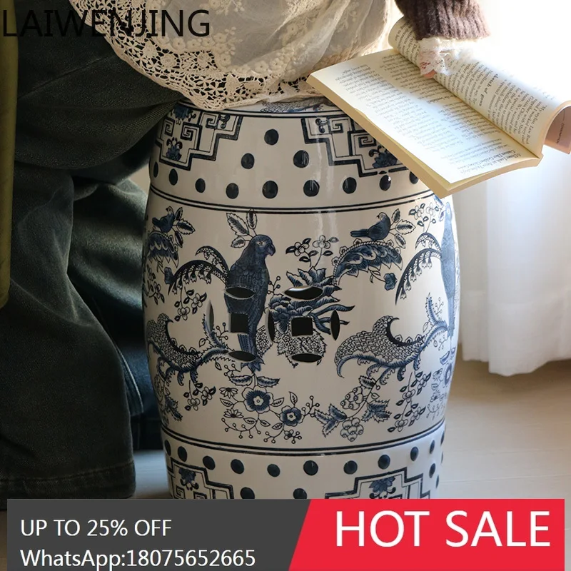 new Chinese blue and white porcelain seat, shoe change stool, dressing stool high-end
