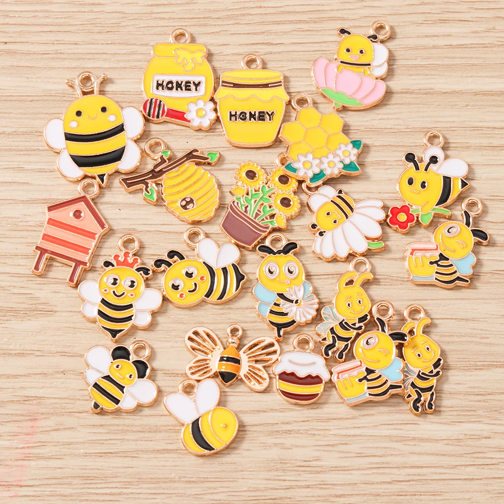 Tusember 20pcs Enamel Cartoon Bee Pendants Cute Honey Bee Charms for Necklaces Earrings Bracelets Jewelry Making Craft - view 2