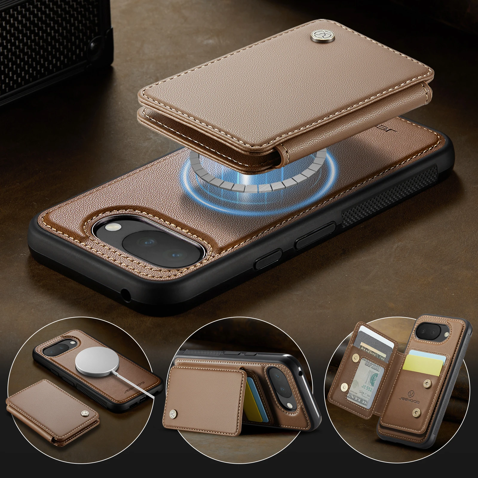 

For Google Pixel 10A Case, Detachable Magnetic Leather Wallet Case with Card Holder&Kickstand, Shockproof Protective Flip Cover