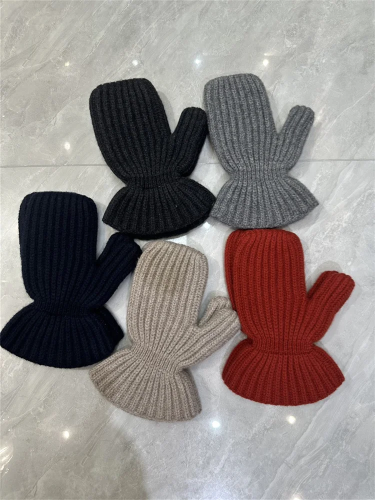 Wool Cashmere Blends Women Solid Color Warm Soft and Skin Knit Gloves Autumn and Winter