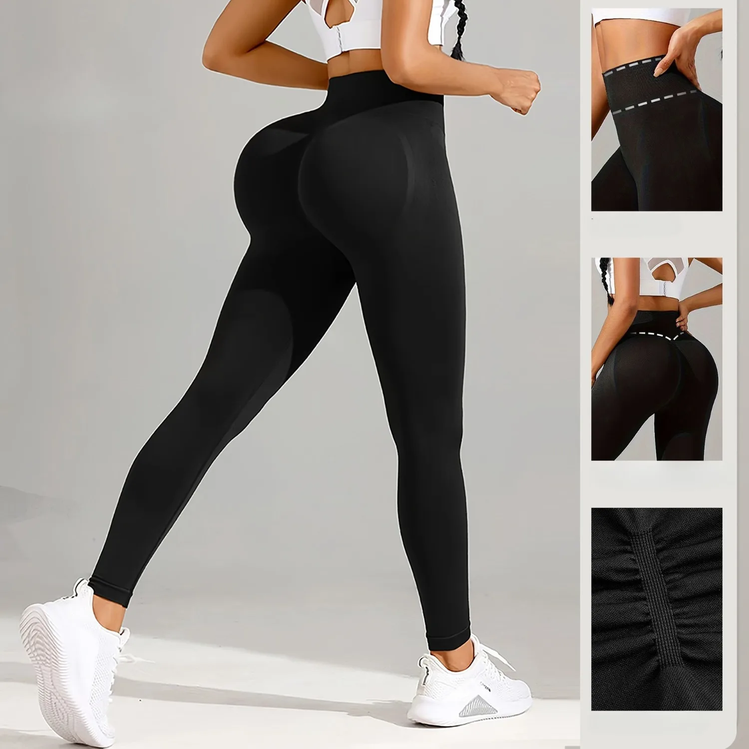 Nahtlose Hüftliftende Damen-Sportleggings mit Hoher Taille, Fitness-Leggings mit Push-Up-Effekt, Yoga-Leggings, Sportbekleidung