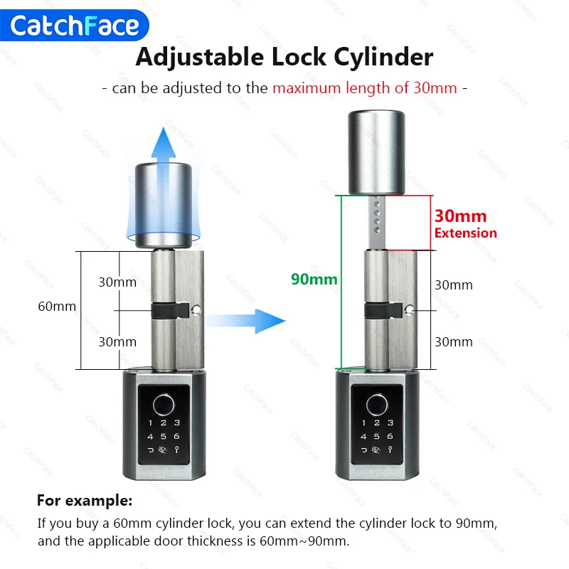 Catchface Fingerprint Frid Card Password TTLock Electronic APP Wifi Digital Cylinder Smart Door Lock Bluetooh