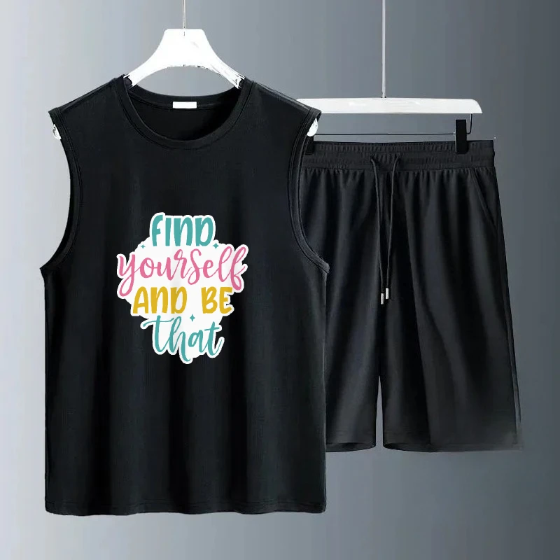 

2025 Men Summer Casual Vest Set Stylish Comfortable Outfit Perfect for Outdoor Activities Sports Jump color English printing set
