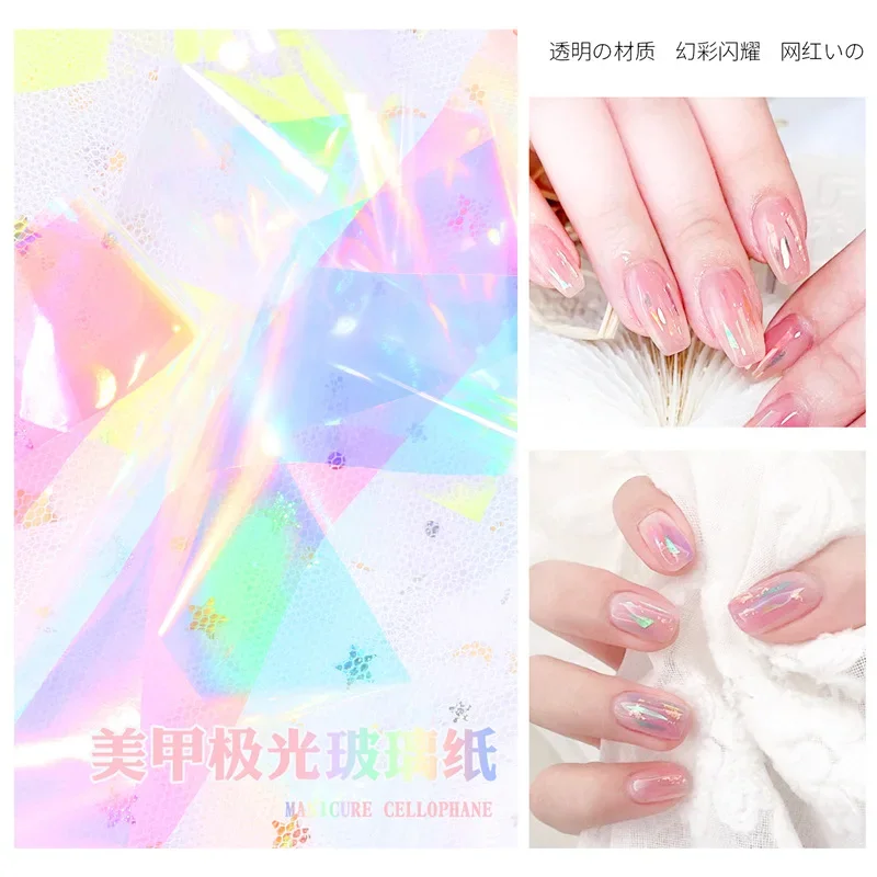 10 Stks/doos Nagelfolie Stickers Transparant Glas Papier Gel Manicure Decoraties Holografische Glas Nail Art Sticker Spiegel Aurora