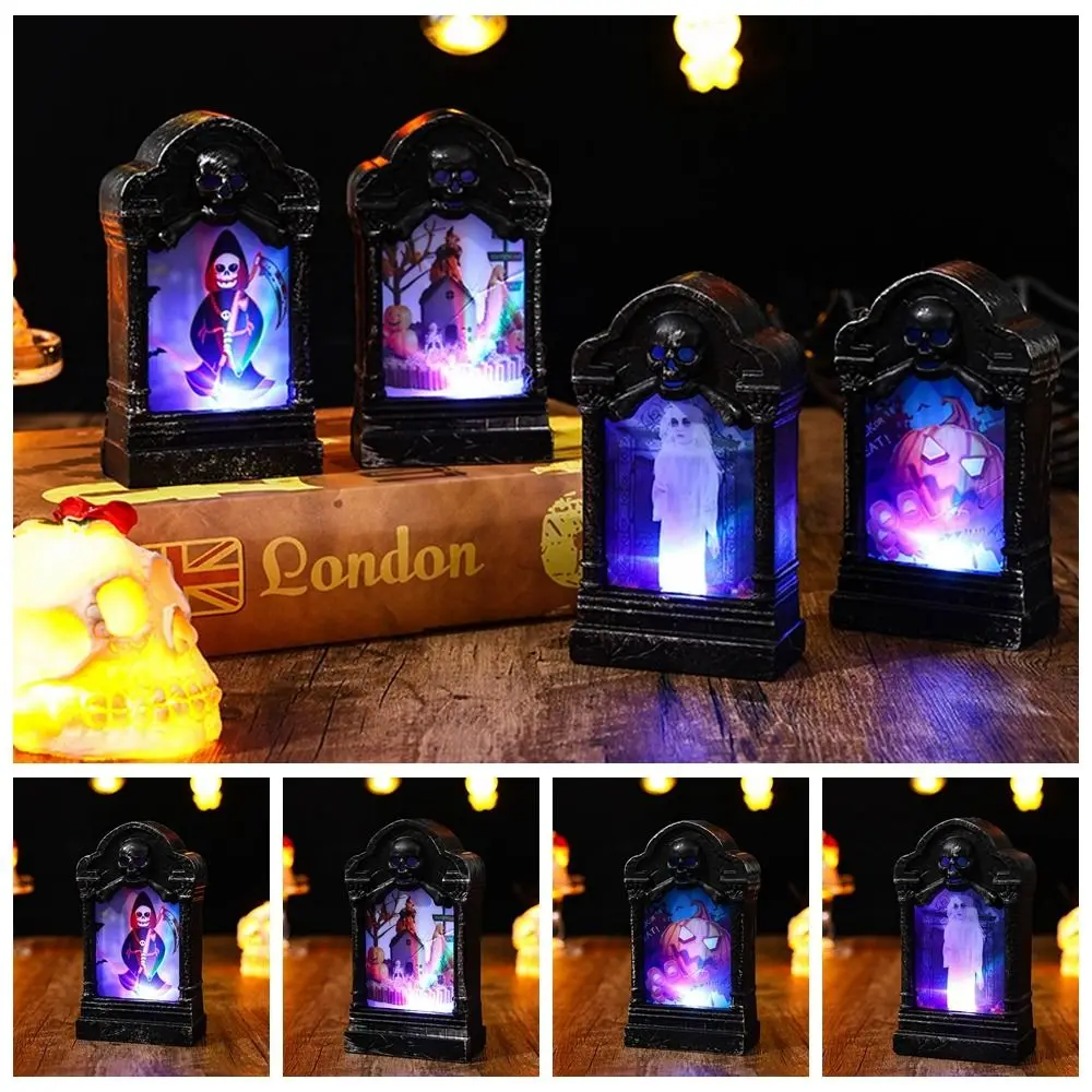 

Portable Creative Luminous Tombstone Night Light Retro Colorful Skull Lamp Scary Three-dimensional LED Nightlight Festival Party