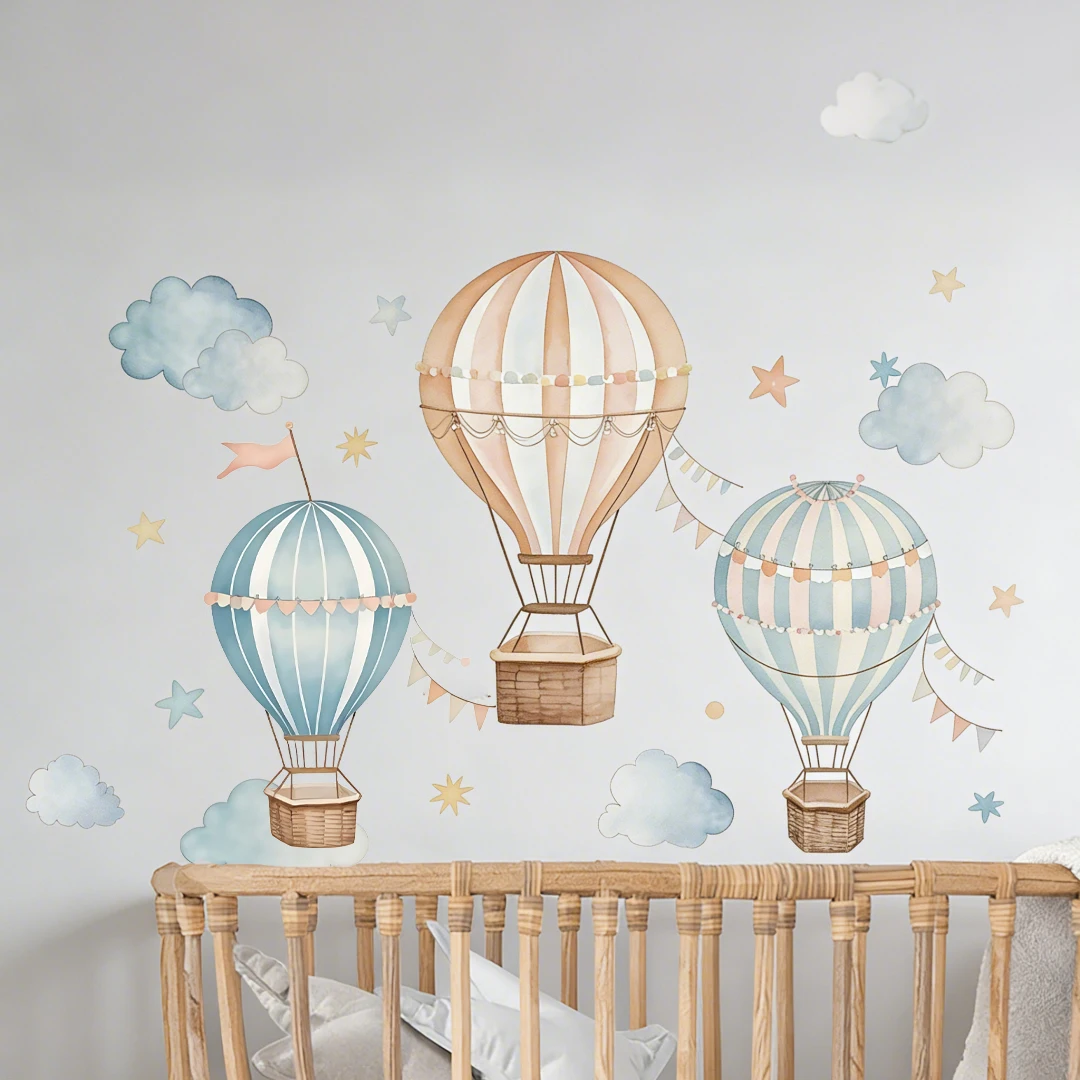 Watercolor Hot Air balloon Cloud Wall Sticker, baby Room Wall Renovation, Self-Adhesive Waterproof and Ugly Covering Wall Sticke