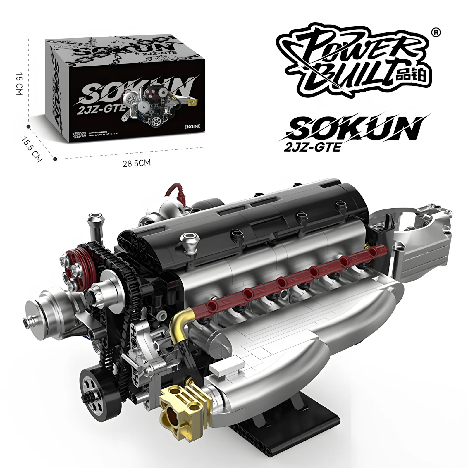 PB8814 974 pz 2JZ-GTE Modello di Motore Kit Building Blocks Tecnico Meccanico di Montaggio Giocattolo Regalo per Gli Appassionati di Auto Adulti Adolescenti