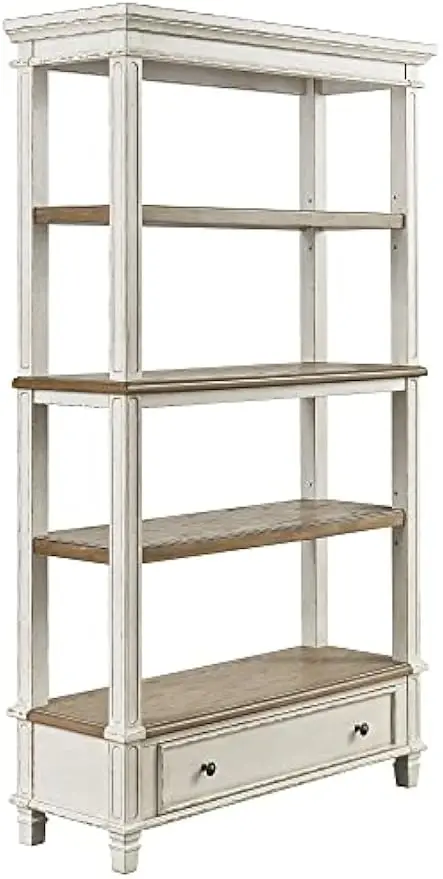 75 Bookcase with Drawer, Chipped White，a smooth-gliding dovetail drawer and 3 fixed shelves