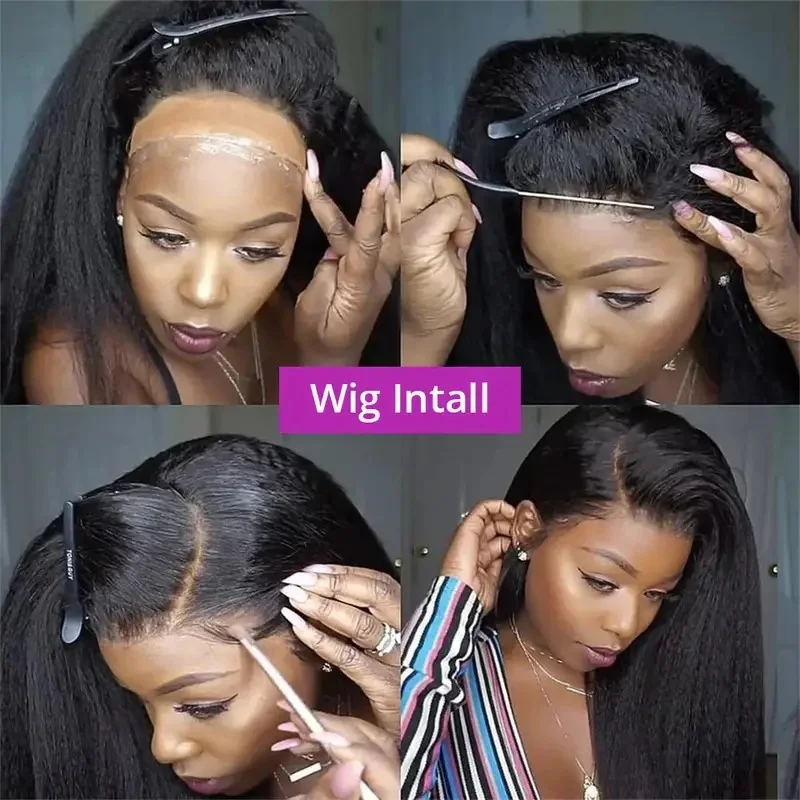 Lafino Wig Invisible Strap HD 360 Lace Front Wigs Human Hair Kinky Straight 250 Density Precut 360 Full Lace Wig Drawstring image 6