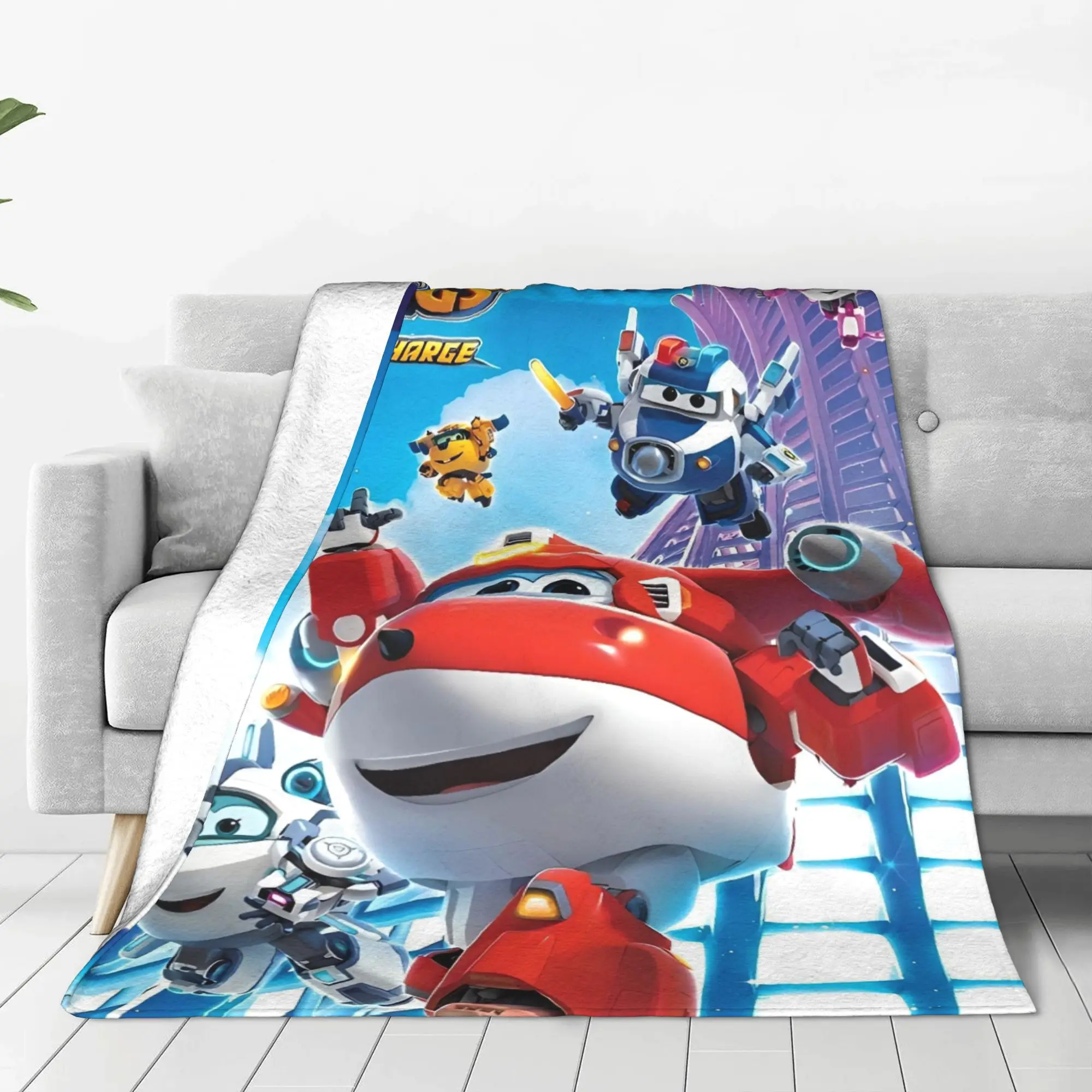 Super Wings Cartoon Blanket  Warm Aesthetic Plush Throw Blanket For Kids Adult Outdoor Flannel Bedspread Bed Cover