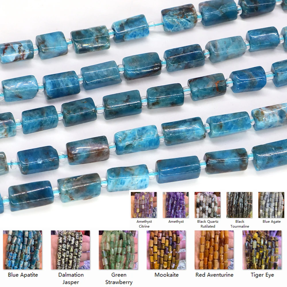 

15" Natural Emeralds Agates Blue Apatite Stone Cylinder Shape Loose Beads for Jewelry Making DIY Crystals Bracelet Accessories