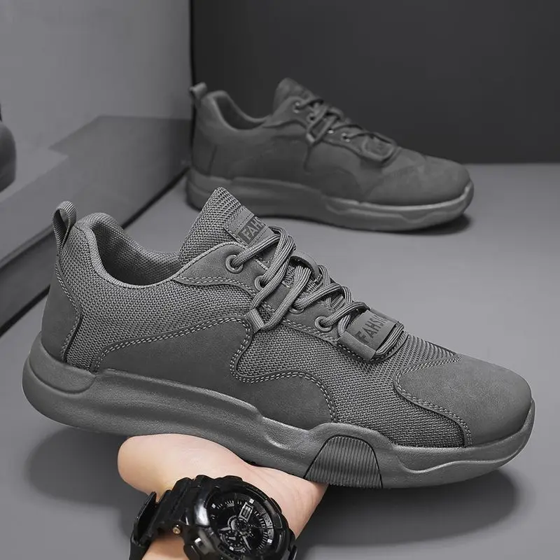 

Men's Breathable Sports Casual Shoes Leather Mesh Splicing Fashionable Anti-Slip Wear-Resistant Work Shoes Trendy Versatile