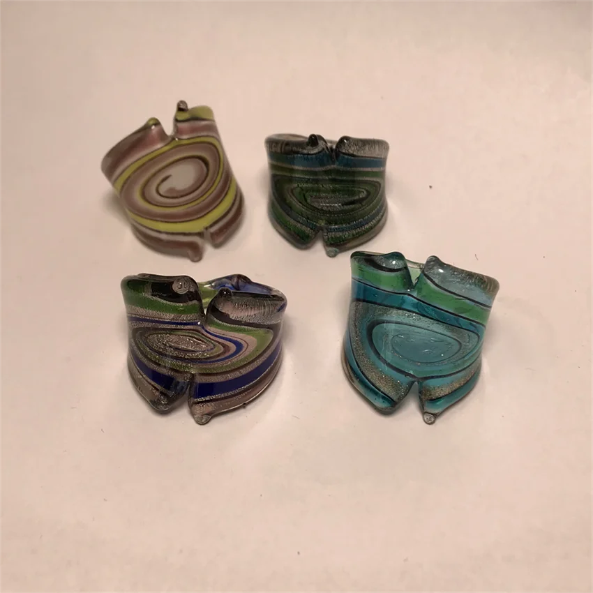 New Handmade For Neutral Women Men Retro Style Murano Glass Liuli Wide Edition Finger Rings Blue Mask Fashion Jewelry