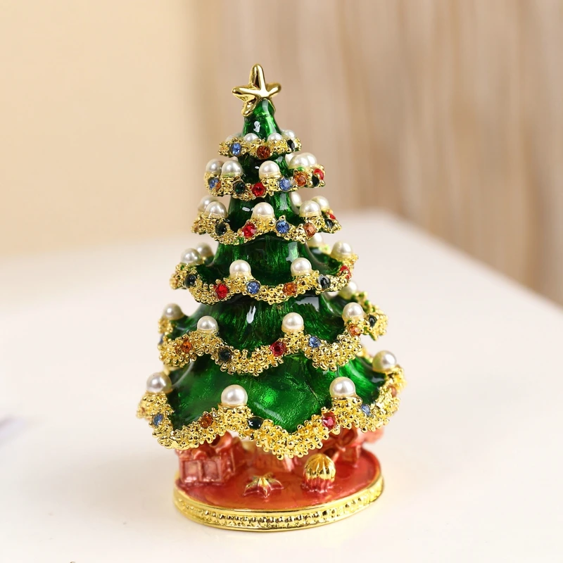 Enamel craft gift creative Christmas ornament set with diamonds Christmas tree jewelry box