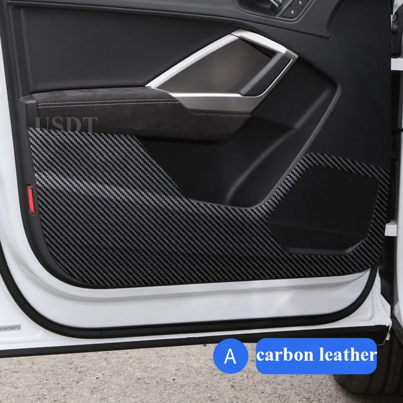 For Audi Q3 2023 2022 2021 2020 2019 Accessories Leather Carbon Fiber Sticker Door Anti Kick Cover Protection Mat