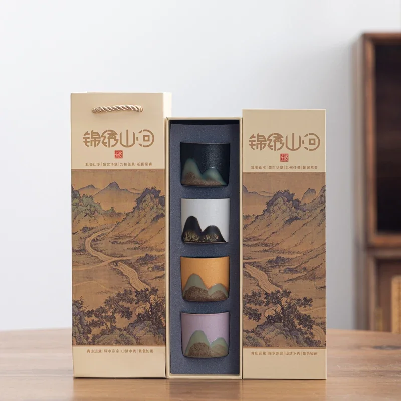Hand Painted Mountain Tea Cup Thousand Miles Landscape Tasting Cup Gift Set Japanese Business Souvenir