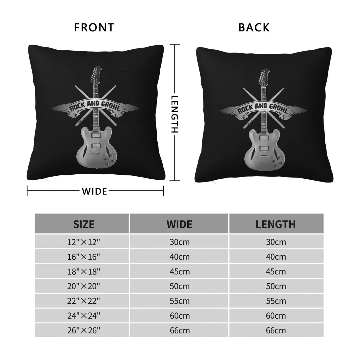 Rock Grohl Drumstick Guitar Square Pillowcase Polyester Linen Velvet Creative Zip Decor Throw Pillow Case Room Cushion Cover