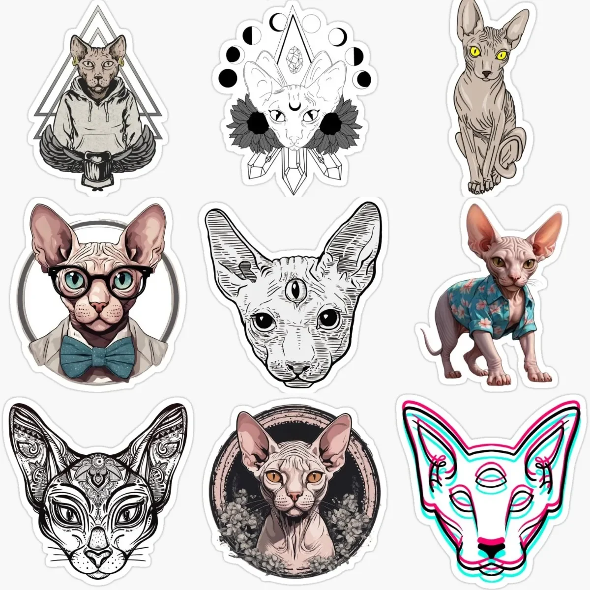 

Creative Canadian Hairless Cat Sphynx Cat Pets PVC Waterproof Stickers for Decorate Car Van Bicycle Fridge Wall Window Decal