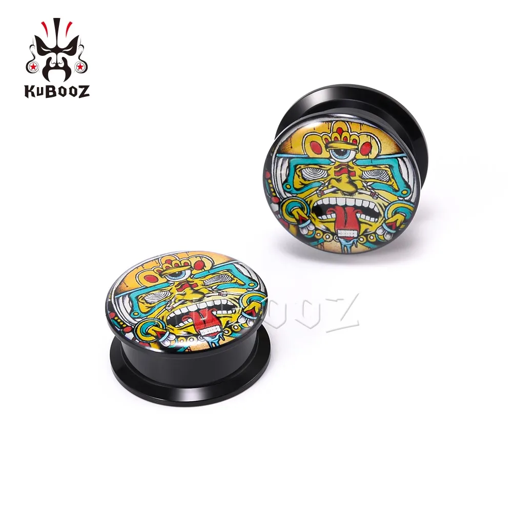 KUBOOZ Cartoon Acrylic Abstract Tiger Ear Piercing Plugs Tunnels Body Jewelry Earring Gauges Stretchers Expanders 6-30mm 2PCS