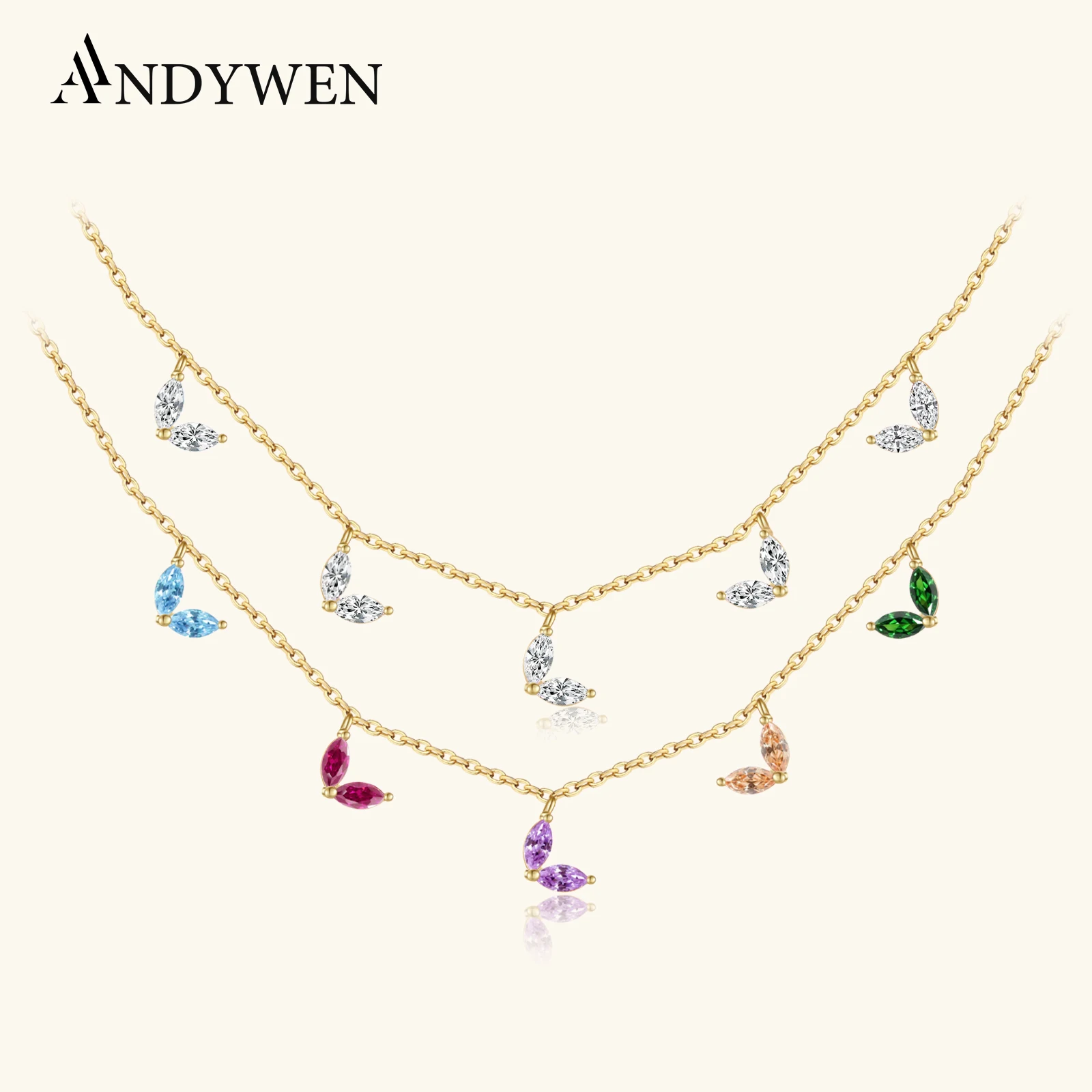 

ANDYWEN 925 Sterling Silver Gold Ovals Zircon Charm Choker 40CM Chain Necklace Women Fine Jewelry Gift Crystal Rock Punk