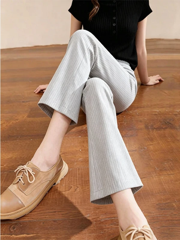 

Casual High Waist Grey Striped Flared Pants Women's Summer 2026 Loose Fit Drapey Slimming Versatile Comfortable Trousers