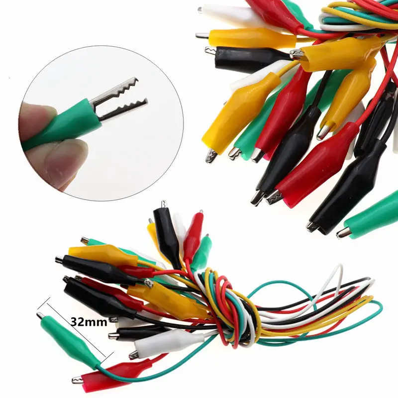 10PCS 28mm Alligator Clips Electrical DIY Test Leads Alligator Double-ended Crocodile Clips Roach Clip Test Jumper Wire 46CM