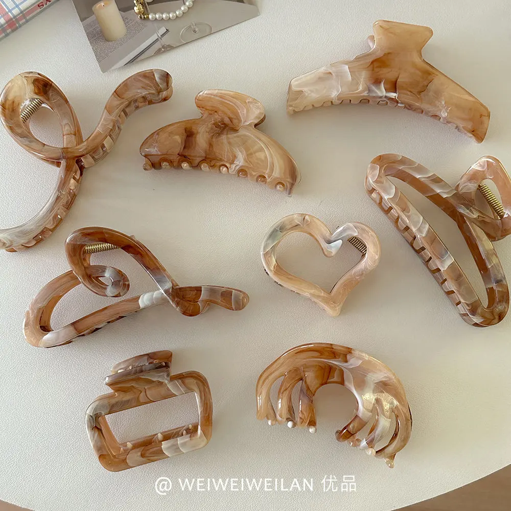 

Мраморный зажим для волос 6,5-11 см K-Design Премиум-захват из смолы Зажим с сердечком и волнами Квадратный ажур для Nape Luxe Finish