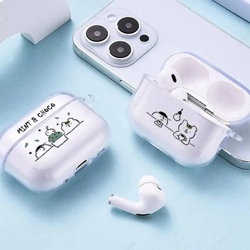 Korea Ins Cartoon Transparent Case For AirPods Pro 2 2nd Cover For Airpods 3 3rd 2 1 Pro Pro2 Cases Soft TPU Fundas With Hook