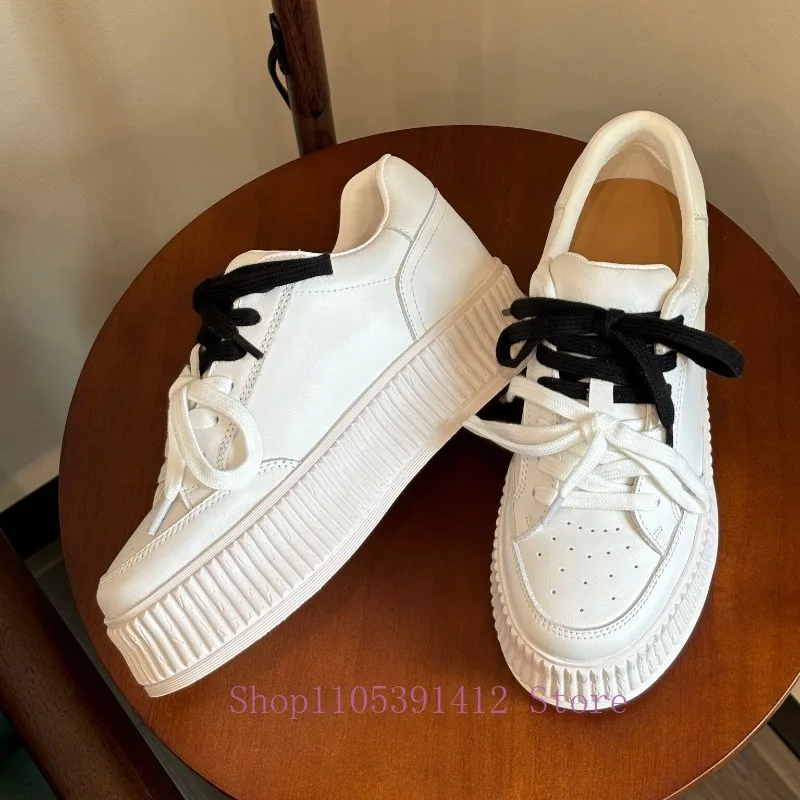 

Thick-sole 4.5cm Height-increasing White Shoes Fashion Women Sneakers Genuine Leather Korean-Style Casual Sports Skate Shoes