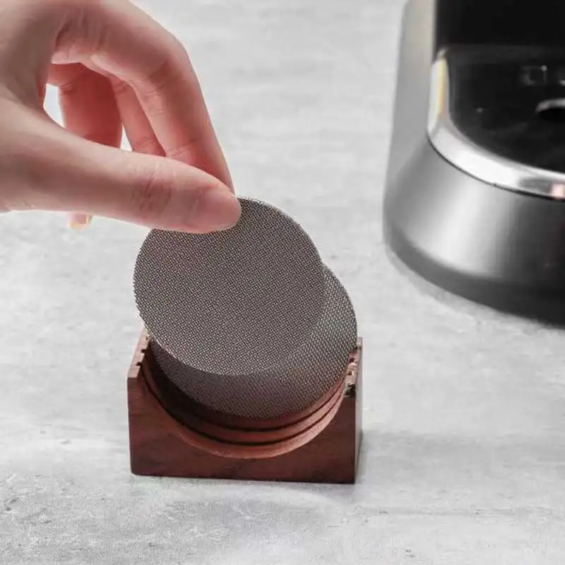 

Leeseph Espresso Coffee Puck Screen Stand, Reusable Wooden Walnut Stand for 51/53/58mm Espresso Portafilter Puck Screen