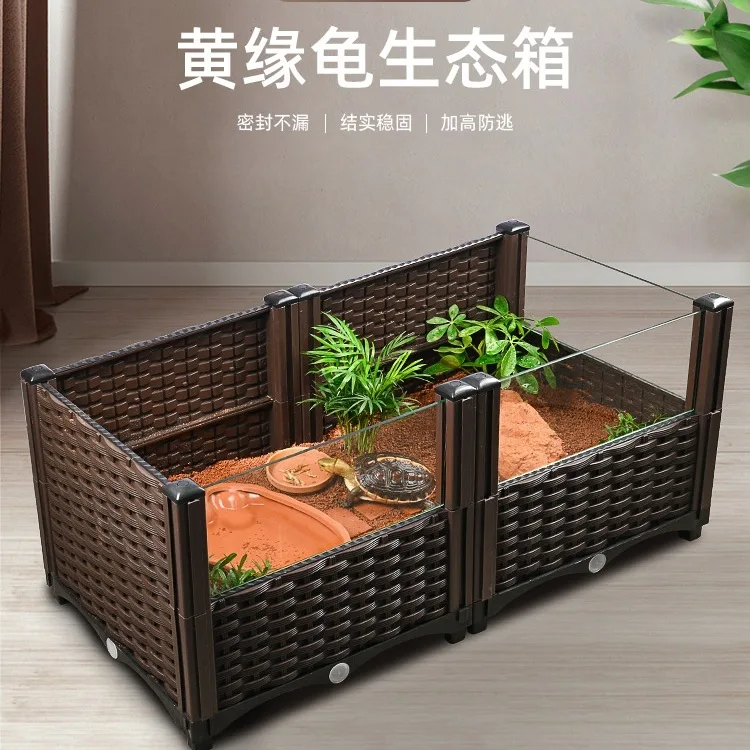 

Yellow edge turtle tank half water turtle feeding box large turtle ecological breeding box tortoise landscaping plant Anyuan