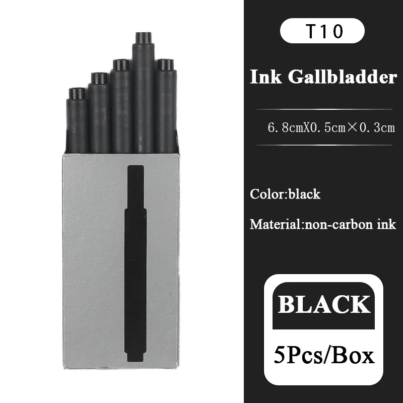 Black T10 Disposable Fountain Pen Ink 5Pcs/Box For Lingmei Pen Non-carbon Replace Refill Dropshipping